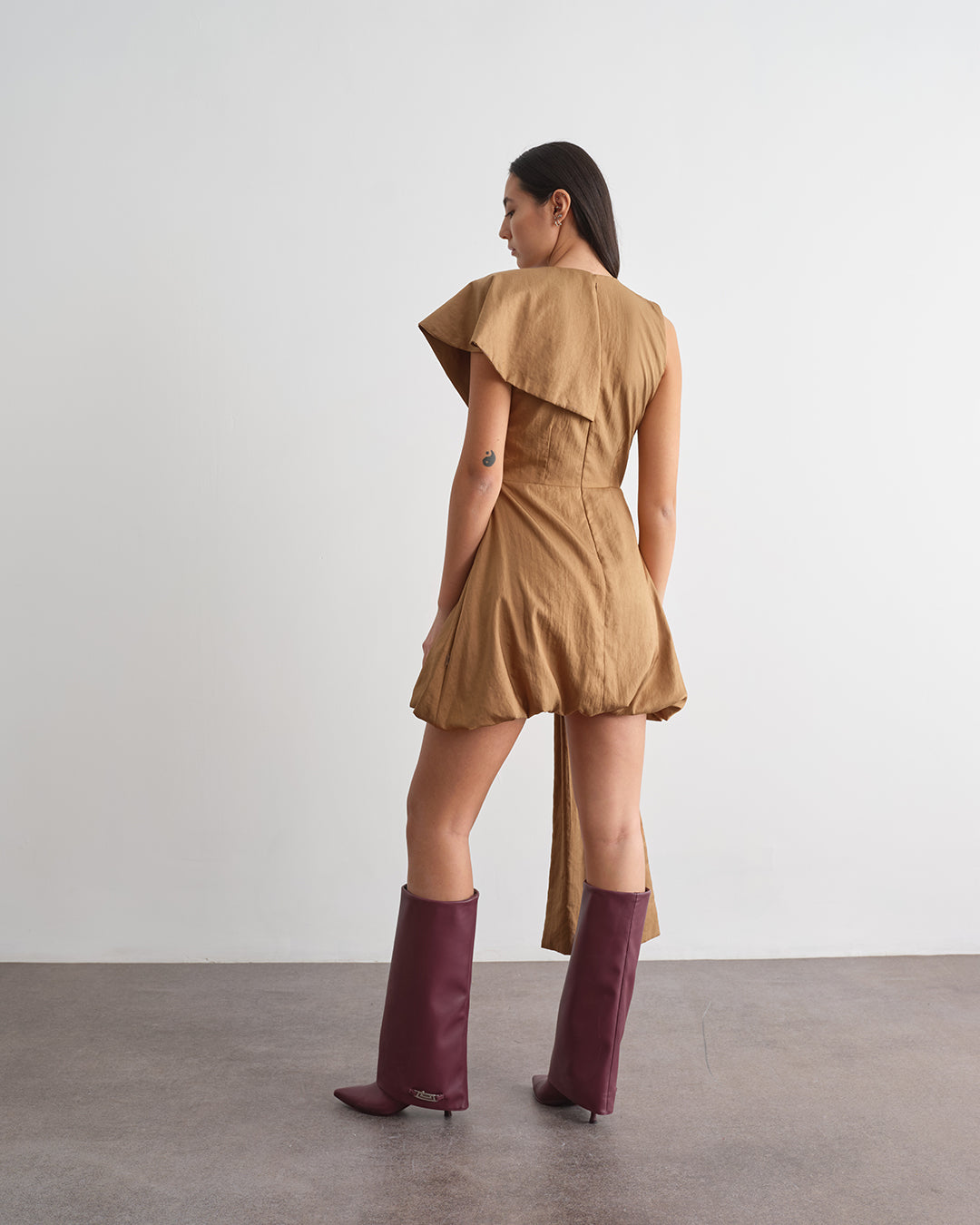 Draped short dress with jewel application